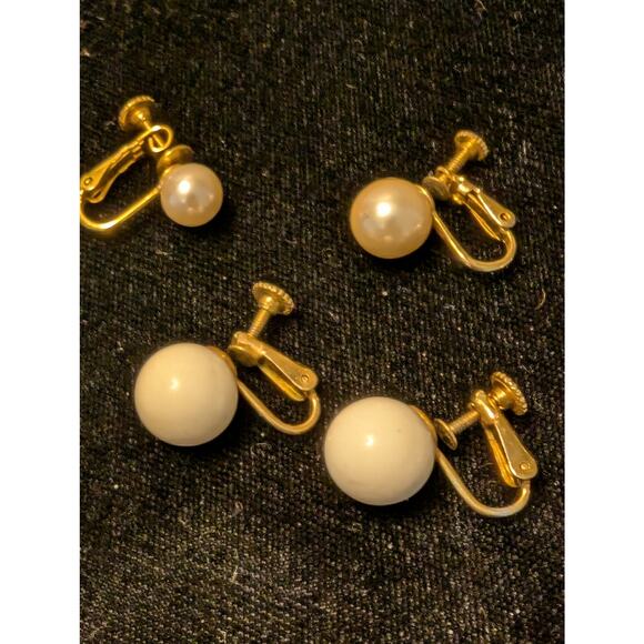 Three Pair Cream Theme Vintage Clip On & Screw On Earrings - Picture 3 of 6
